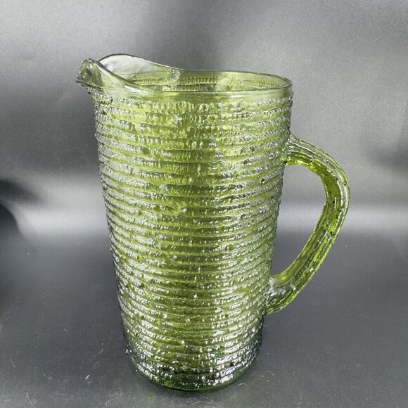 1960s Anchor Hocking Soreno Avocado Green Glass Pitcher Jug Green Textured VTG - Picture 13 of 13